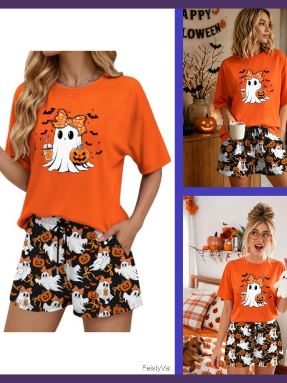 Women's Halloween Pajama Set Top & Shorts with Pockets Crewneck